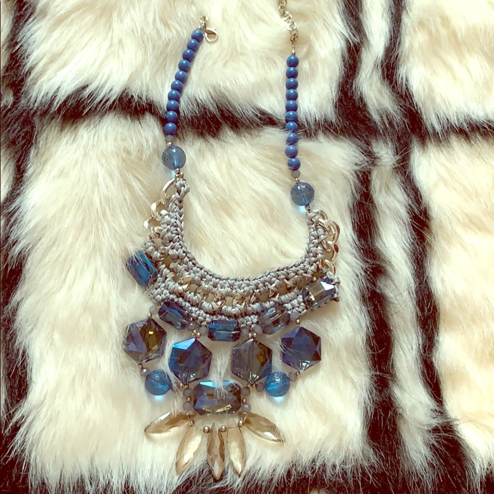 Necklace with blue and silver beads and stones